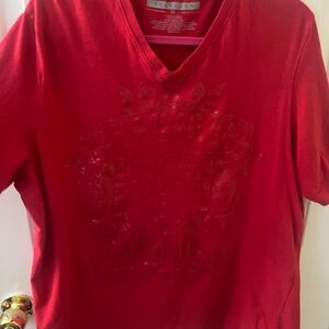 Sean Jean Red V-Neck Graphic T-Shirt XL